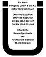 Prüfzeichen Ernst Wirth - UE-Zertifikat